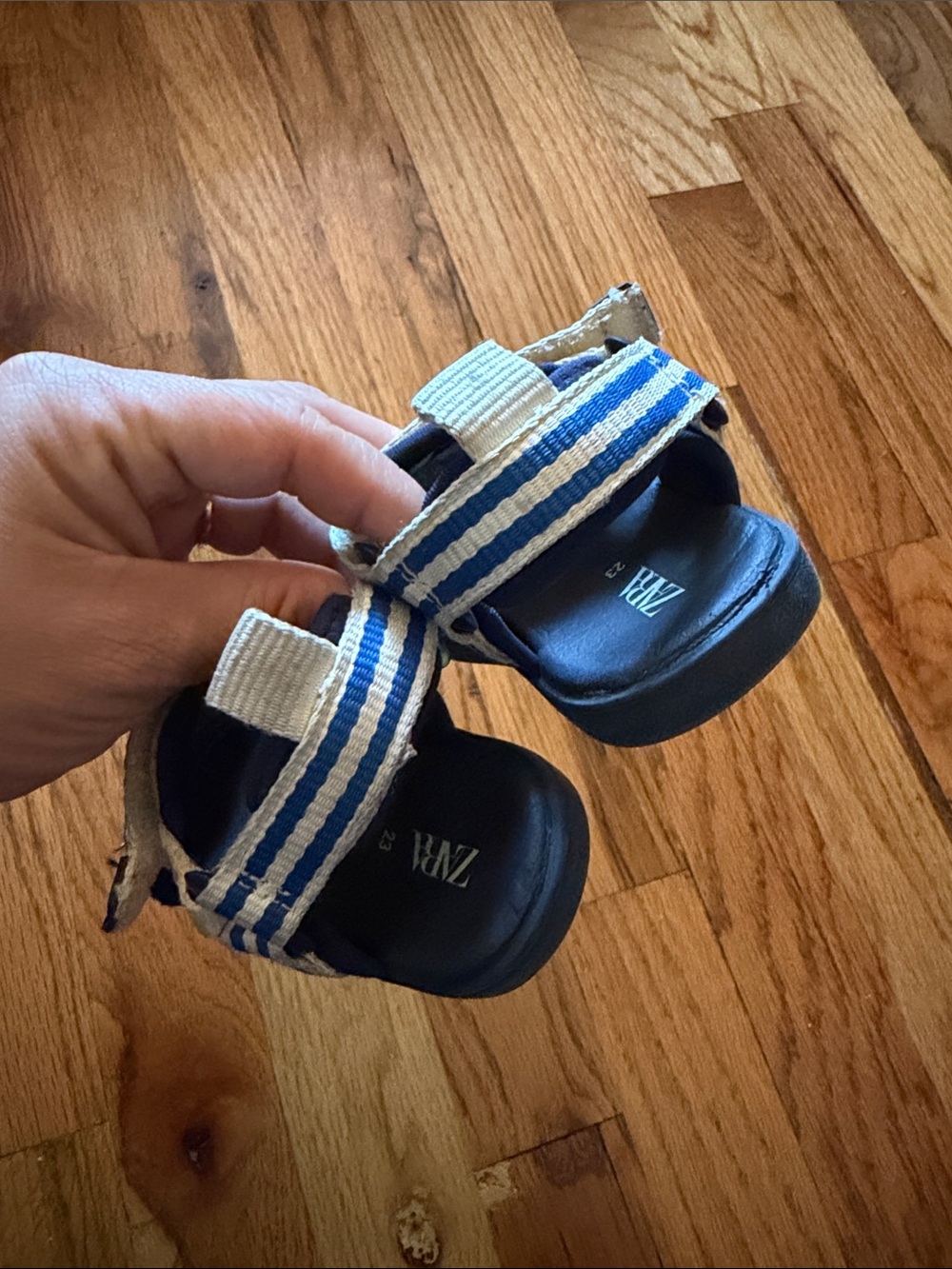 Zara Navy and Cream Striped Toddler Sandal with Sun Accent - Picture 4 of 5